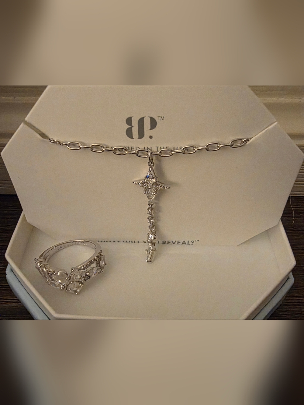 BP April 2026 Silver Starburst Drop Necklace Silver With Ring